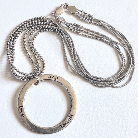 Vintage 925 Sterling Silver Live Laugh Love Circle Multi Chain Necklace Karibou - Picture 1 of 9